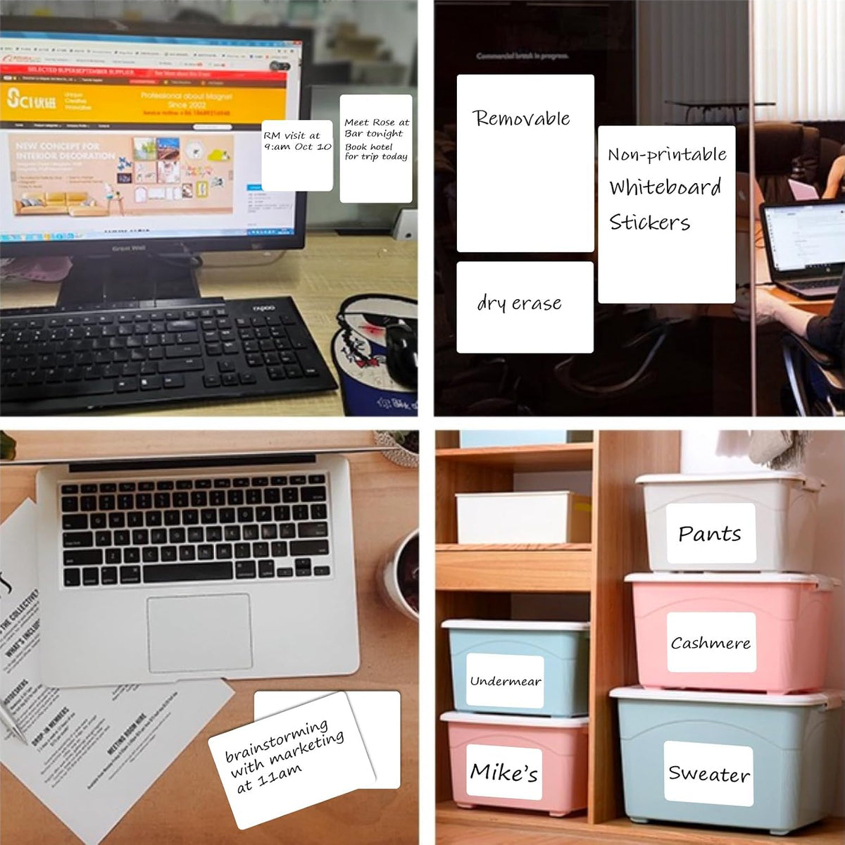 SVNOOC Multi-Use Label Stickers Dry Erase Sticky Notes, Labels for Storage Bin, Wall, Refrigerator, Home, Office, Classroom Use 4x6 inches (6 Pack)