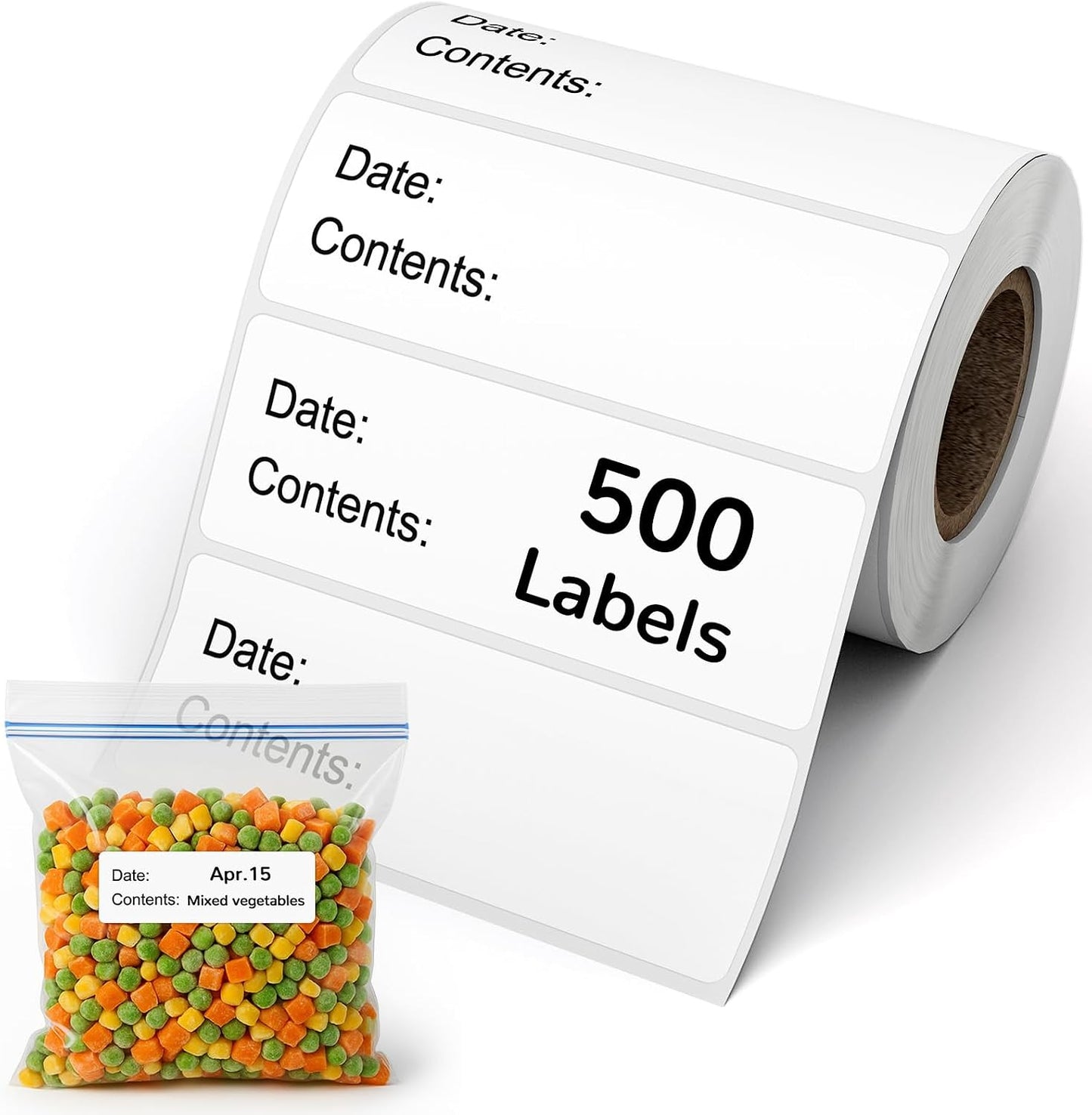 500 Pcs 1" x 3" Removable Freezer Labels for Food Containers | Washable Date Stickers for Ziploc Freezer Bag, Fridge Storage, Meal Prep - Oil Resistant & Waterproof, Easy Peel & No Residue