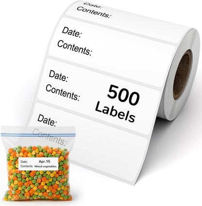 500 Pcs 1" x 3" Removable Freezer Labels for Food Containers | Washable Date Stickers for Ziploc Freezer Bag, Fridge Storage, Meal Prep - Oil Resistant & Waterproof, Easy Peel & No Residue