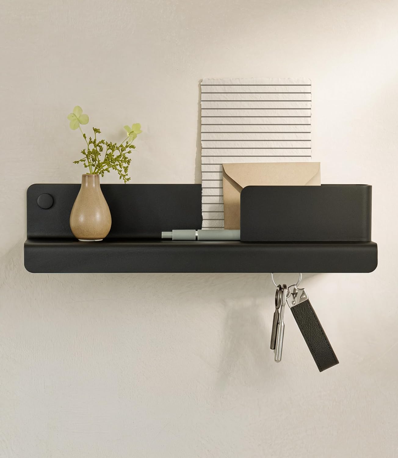 Kazai. Key Holder for Wall 'Holmsen' | Minimalist Key Hooks Design from Berlin | Modern Key Hanger with Metal Shelf | Key Hook Wall Mounted as Hallway Furniture | Sand Taupe