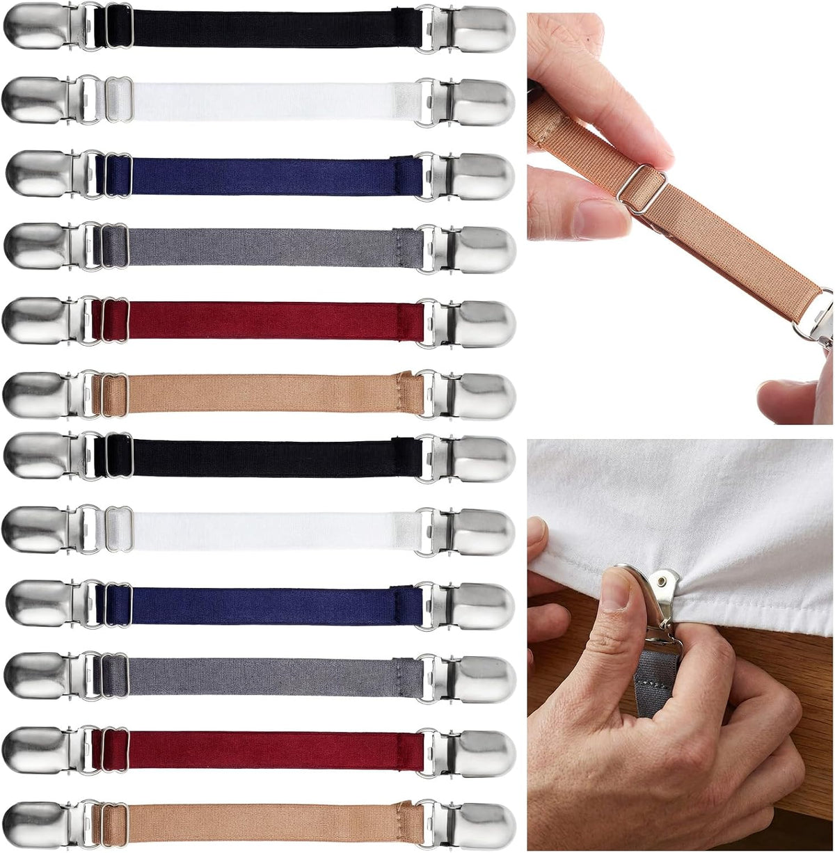 Boao 24 Pcs Bed Sheet Clips Straps Heavy Duty Adjustable Fasteners Elastic Fitted Bed Holder Mattress Corner Sheet Fasteners for Home Room Couch Supplies(White,8-12inch)