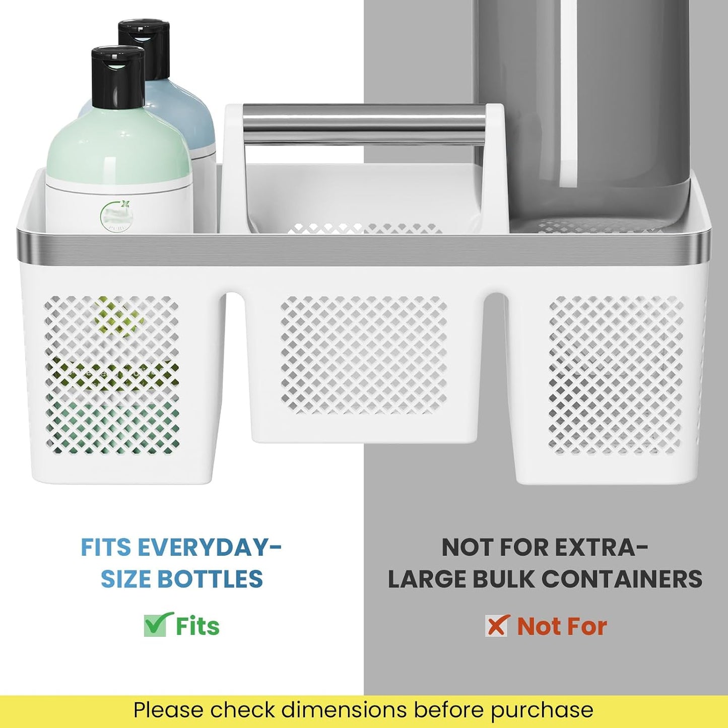 BYUNER Portable Cleaning & Shower Caddy with Handle: Rigid Plastic Basket with 4 Divided Compartments, All-Side Drainage for College Dorm, Bathroom & Utility Use, Black/Gold