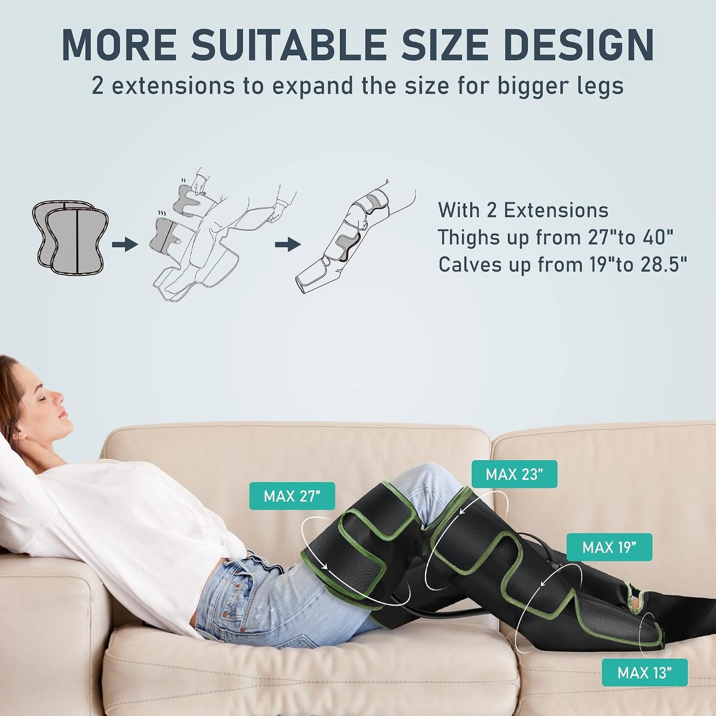 QUINEAR Leg Massager with Heat and Compression FSA-HSA | Foot and Leg Massager for Circulation and Pain Relief, 3Heat 3Mode 3Intensity 2 Extender Calf Massager for Cramps Edema Swelling