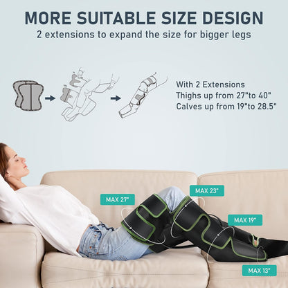 QUINEAR Leg Massager with Heat and Compression FSA-HSA | Foot and Leg Massager for Circulation and Pain Relief, 3Heat 3Mode 3Intensity 2 Extender Calf Massager for Cramps Edema Swelling