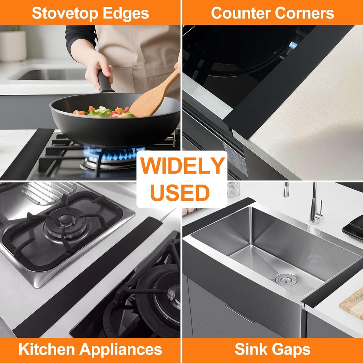 FLSEPAMB Silicone Stove Gap Covers, 2 Pack Heat Resistant Oven Gap Filler Seals Gaps with Anti-Slip Mirror Base, Stain Resistant Stove Counter Gap Cover Silicone Strips Between Stovetop and Counter