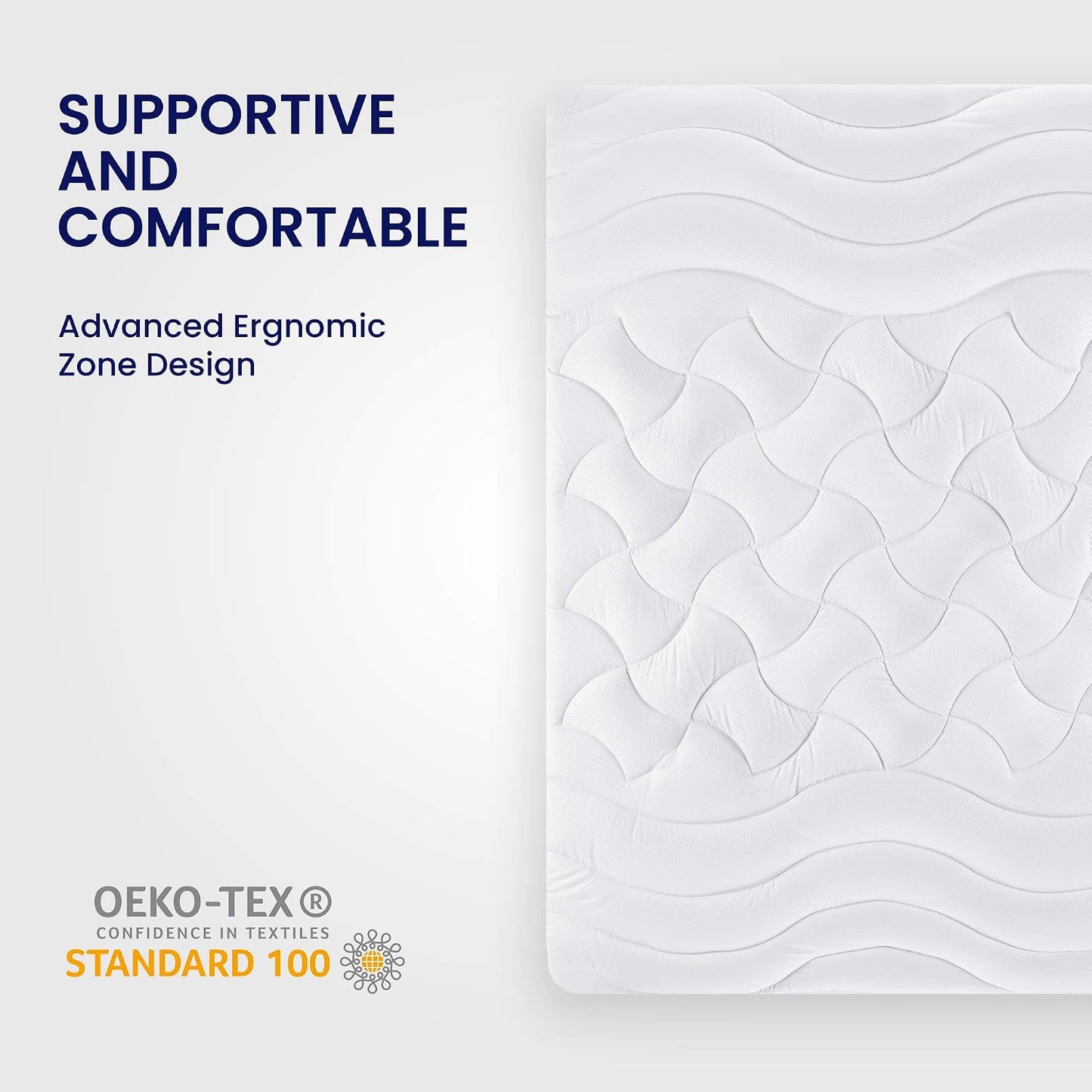 SLEEP ZONE Cooling Queen Mattress Topper, Premium Zoned Cool Mattress Pad Cover, Padded Mattress Protector Breathable Washable, Deep Pocket 8-21" (Grey, Queen)