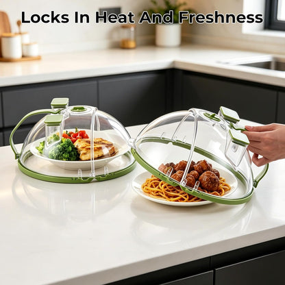 UFORU 10-Inch Foldable Microwave Splatter Cover for Food with Water Steamer | Clear Plate Cover with Handle Helps Contain Food Splatter Guard,Collapses for Compact Drawer or Cabinet Storage,Space-Saving