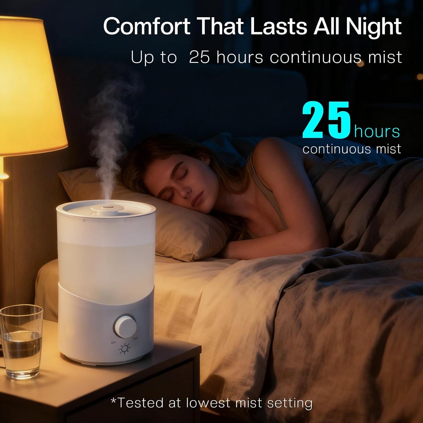 Cool Mist Humidifier for Bedroom, 3L Top Fill Ultrasonic Air Humidifier with Adjustable Knob Control, Quiet Operation, Auto Shut-Off, BPA-Free for Home, Baby, Office, Plants 3L