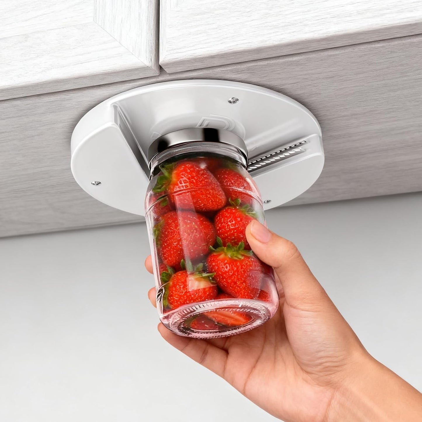 Jar Opener for Seniors & Arthritis - Under Cabinet Mount, Easy Grip for Weak Hands, Effortless Twist to Open Any Jar, Bottle & Lid, Rust-Proof Adjustable Opener