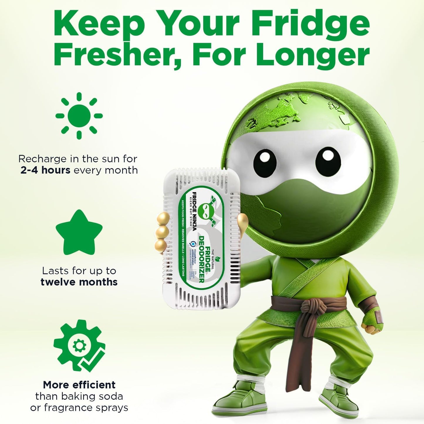 Fridge Ninja XL Pack Refrigerator Deodorizer, Fridge Odor Eliminator | Better than Baking Soda, Refrigerator & Fridge Smell Eliminator, Freezer Deodorizer Odor Eliminator for Refrigerators