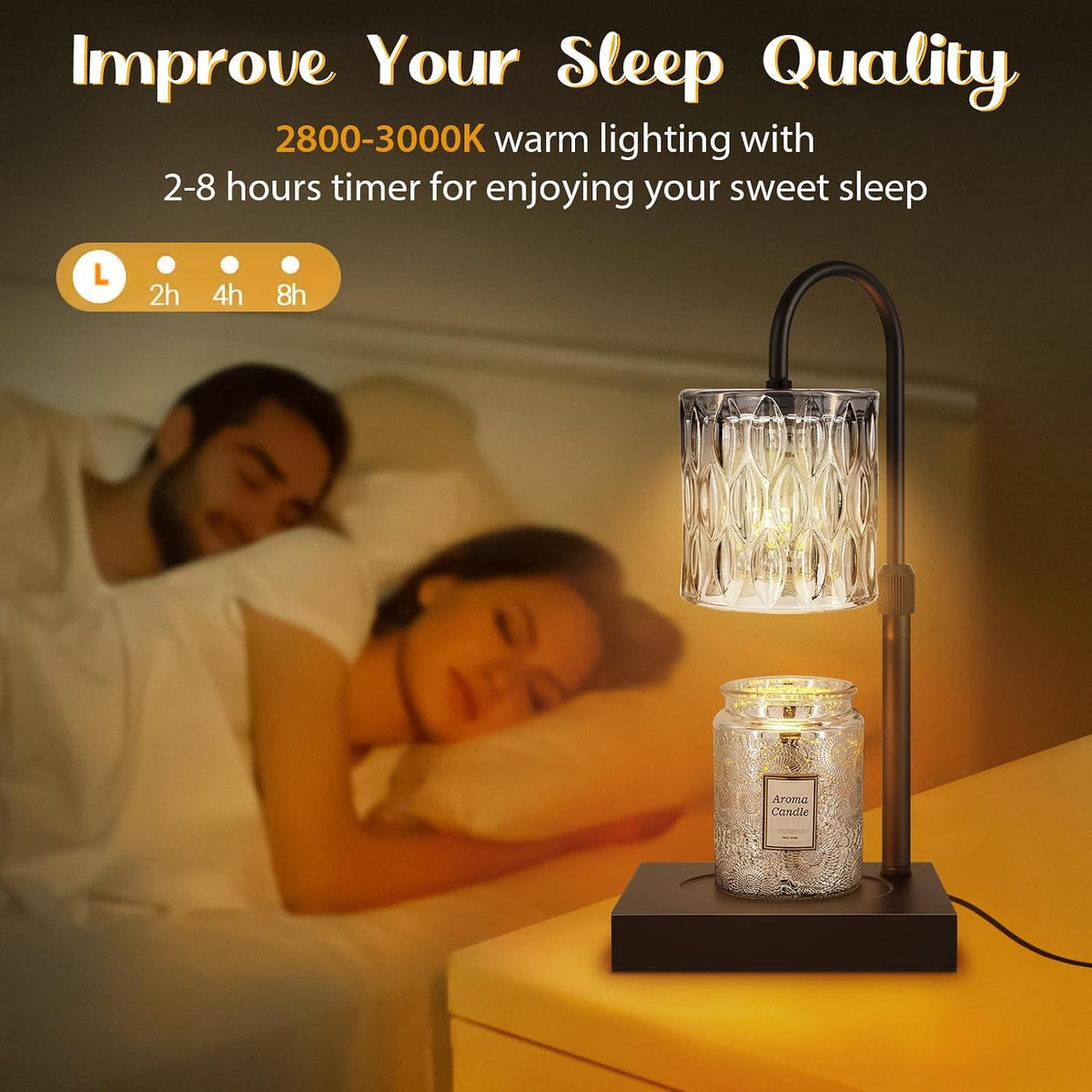Candle Warmer Lamp with Timer, Electric Candle Warmer for Jar Candles, House Warming Gifts, Modern Home Decor Dimmable Wax Melting Lamp with Large Head, Black, Glass