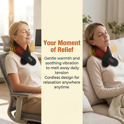 Rechargeable Neck Heating Pad, Cordless Heated Neck Wrap for Home, Office & Travel, 3000mAh Neck Massager with 660nm & 850nm Red Light, 3 Heat & 3 Vibration Levels, Black