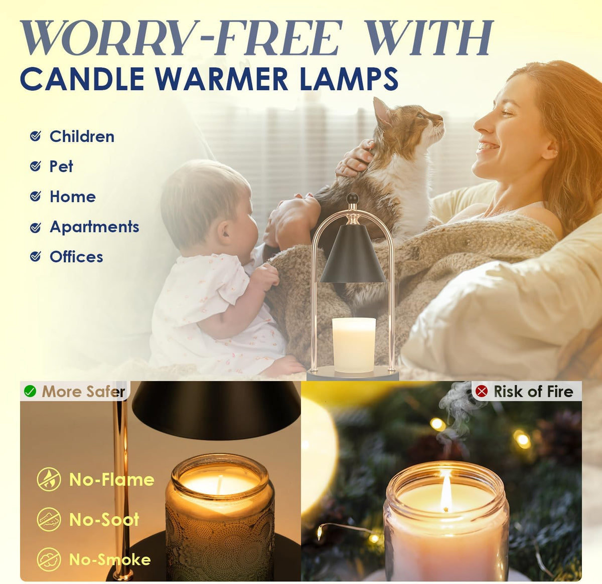 Candle Warmer Lamp with Timer, Electric Black Candle Warming Light for Bedroom, Dimmable Wax Melts Warmer for Home Decor Beside Lamp Gifts for Women (2 Bulbs Included)