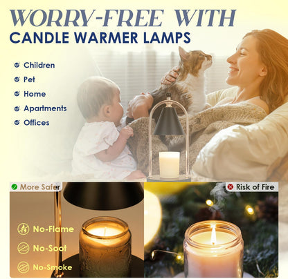 Candle Warmer Lamp with Timer, Electric Black Candle Warming Light for Bedroom, Dimmable Wax Melts Warmer for Home Decor Beside Lamp Gifts for Women (2 Bulbs Included)