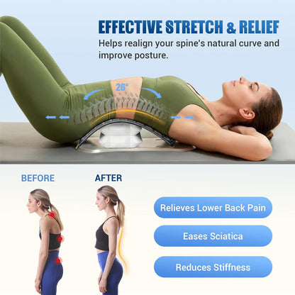 Back Stretcher for Back Pain, Adjustable Height & Soft Sponge Material | Lumbar Back Stretcher With Acupressure Points, Air Pump Adjustable Height, Spine Stretching Support, Scoliosis, Manual Includ