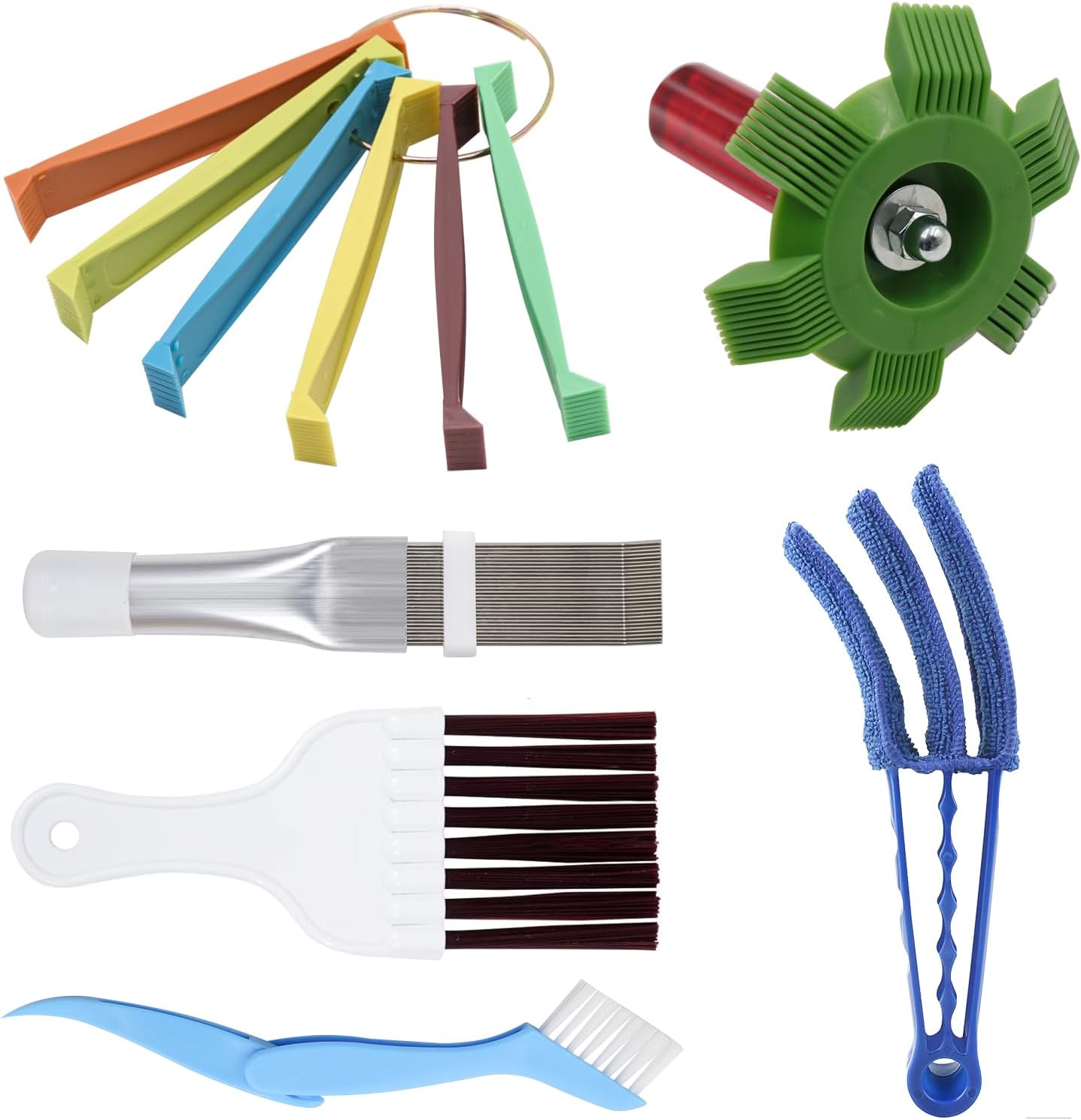6 Pcs Air Conditioner Fin Comb Set, 3 Different AC Fin Comb Condenser Fin Straightener & 3 Brush AC Cleaner, Condenser Comb, Coil Comb, Evaporator Radiator Repair Cleaning Tool