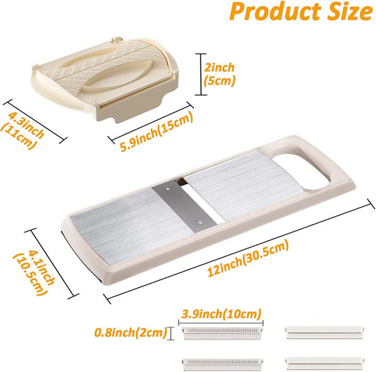 Mandoline Food Slicer for Kitchen, Potato, Tomato, Carrot, Onion, Vegetable and Fruit Cutter, with 4 Stainless Steel Blades and 1 Safety Guard, BPA-Free Plastic Body