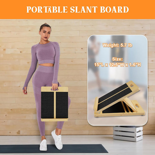 MUCITAGF Professional Wooden Portable Slant Board, Calf Stretch Board | Adjustable Incline Board and Calf Stretcher, Physical Therapy Equipment for Knees, Ankle, Heel, Feet and Leg