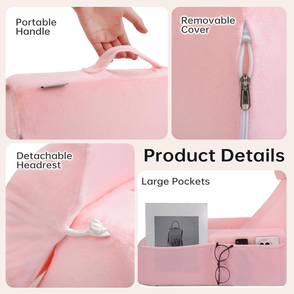 ENITYA 21" Reading Pillow for Bed with Firm Back Support & Big Pockets