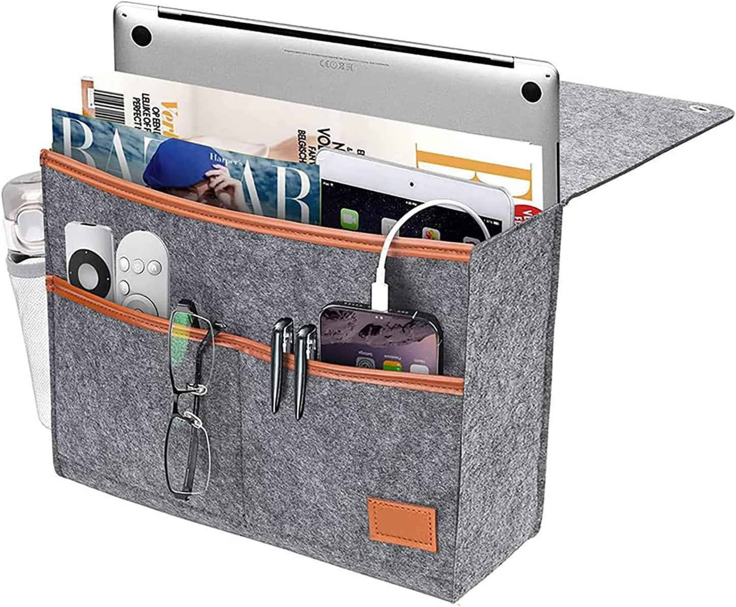 Bedside Caddy, Felt Bedside Storage Organizer, Hanging Storage Bag, Chair Organizer Caddy, Remote, Magazine, Drink Bottle Holder for Hospital, Dorm Bed, Baby Stuff, Office (Light Grey Small)