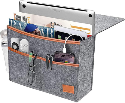 Bedside Caddy, Felt Bedside Storage Organizer, Hanging Storage Bag, Chair Organizer Caddy, Remote, Magazine, Drink Bottle Holder for Hospital, Dorm Bed, Baby Stuff, Office (Light Grey Small)