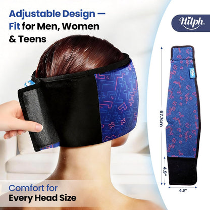 Hilph Adjustable Migraine Relief Cap, Headache Hat with Thickened Gel | Reusable, Flexible Gel, 360° Cold Compression Therapy Wrap for Tension, Stress, Sinus & Hangover Relief, Gift for Women Men