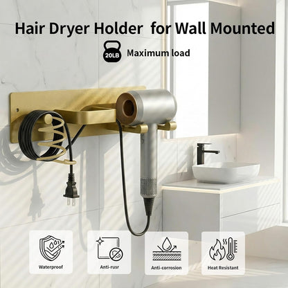 Hair Dryer Holder Hair Tool Organizer Metal Wall Mount (Gold) | Heat Resistant Hair Tool Organizer, Metal Wall Mount Storage, Bathroom Counter Space Saver, Blow Dryer Holder
