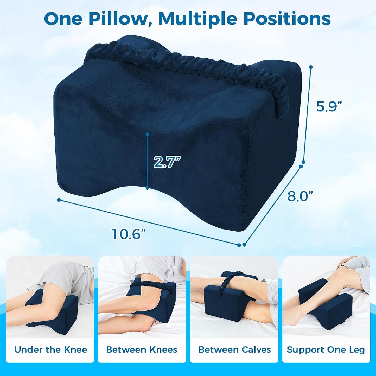 Knee Pillow for Side Sleepers, Memory Foam Leg Pillow with Strap, Grey | Ergonomic Between Leg Support Pillow for Sleeping Comfort, Knee and Ankle Positioning, Pregnancy, Joint Support, Medium Size