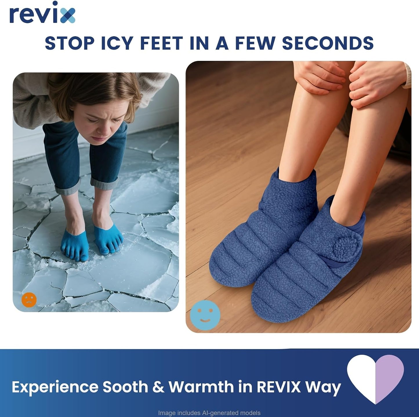 REVIX Microwavable Booties for Cold Feet, Heated Slippers, Navy S | Moist Heat Comfort With Flaxseed Filling, Soft Fabric And Adjustable Fit For Warming Cold Feet At Home, Bed And Relaxation