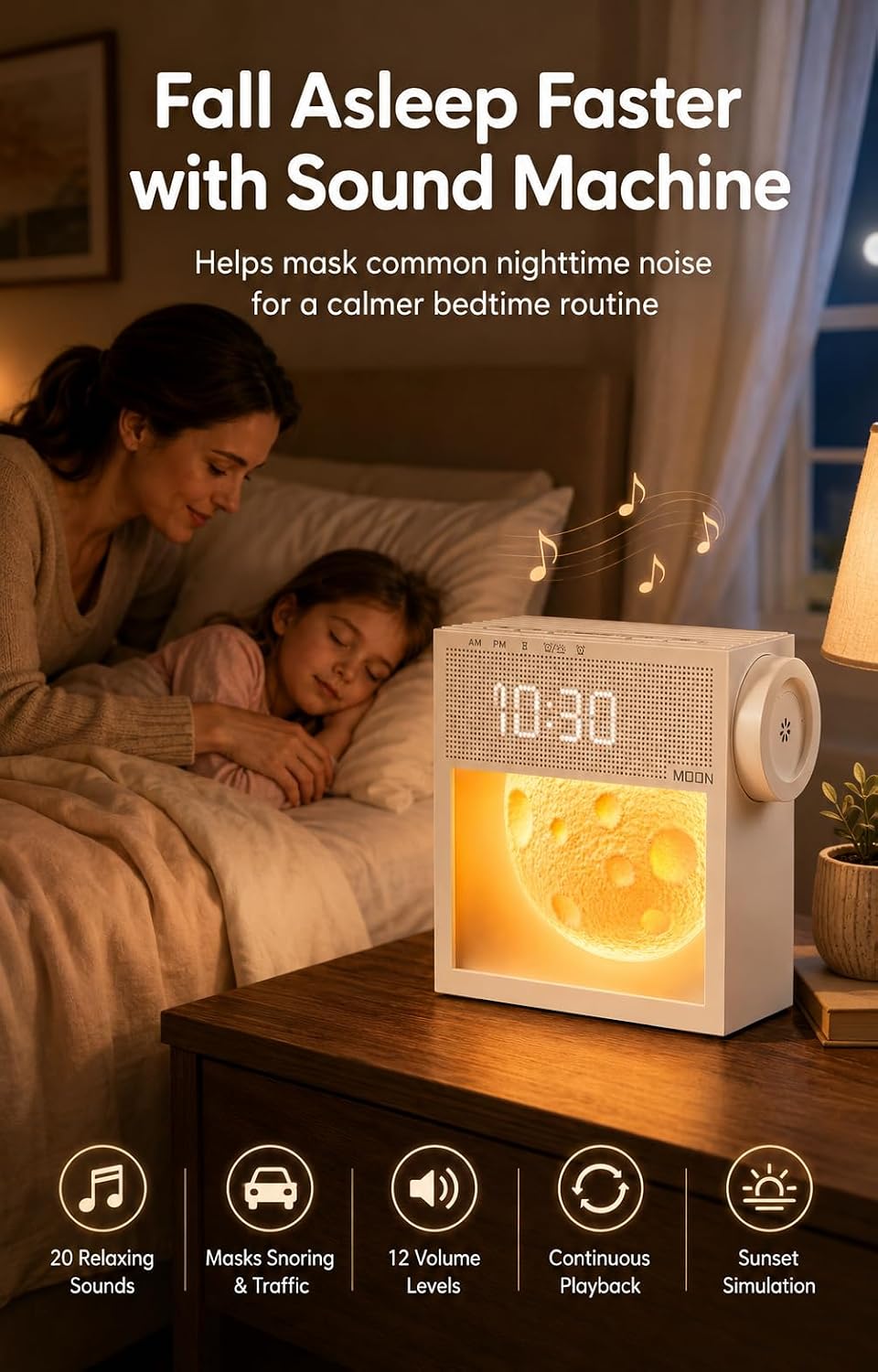 Sunrise Alarm Clock with Sound Machine, Wake Up Light & Wireless Charger