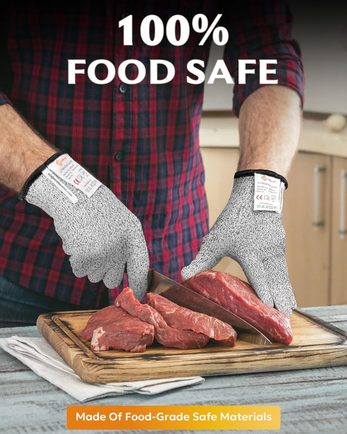 Evridwear Level 5 Cut Resistant Gloves with Non-Slip Grip, 2 Pairs | HPPE Material, Food Safe, Comfortable & Breathable, Kitchen, Crafting & DIY Projects(M, Pink+Gray)