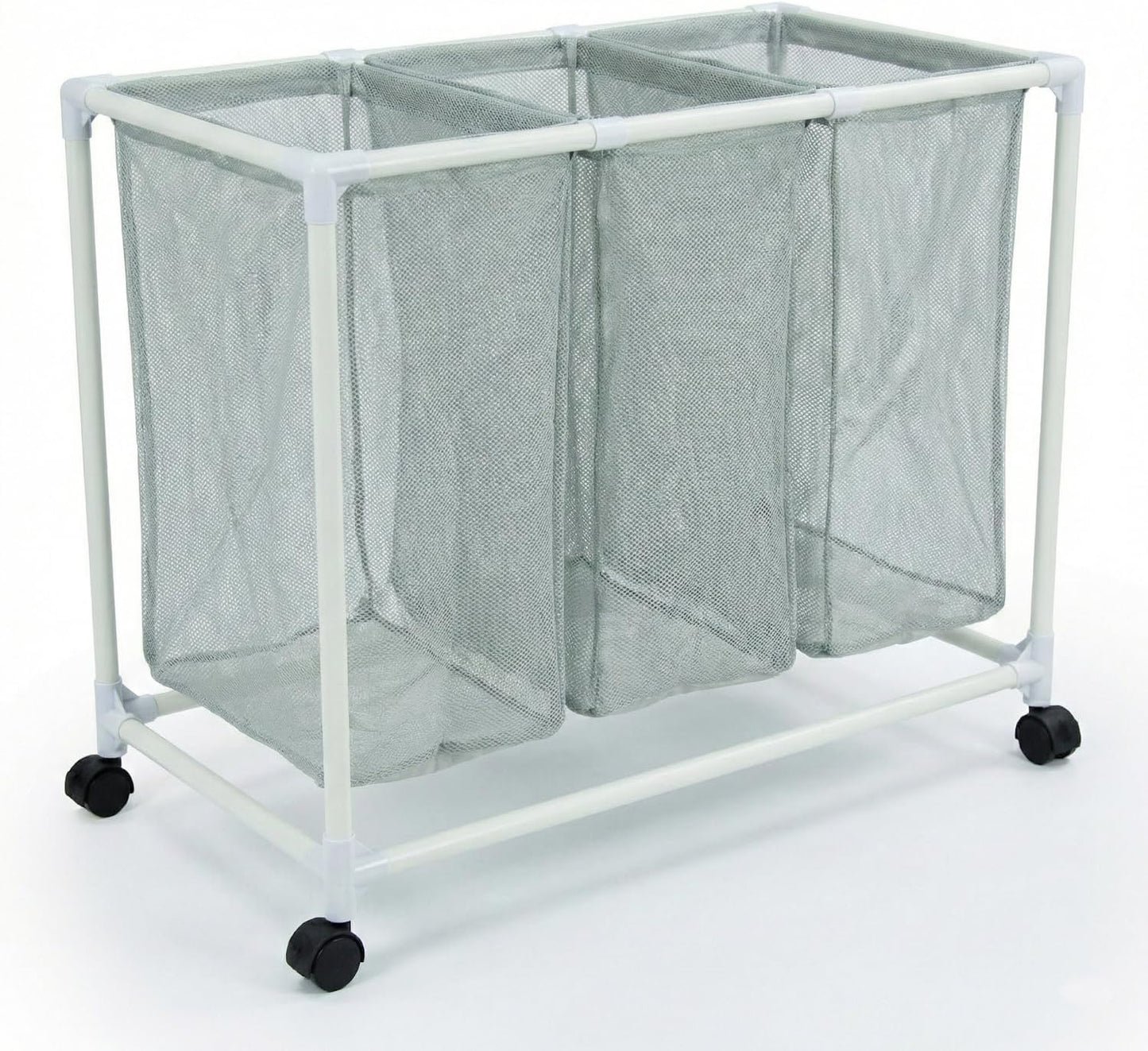 3 Section Laundry Hamper with Wheels & Lid, Large Rolling Laundry Basket Organizer, Durable Mesh Bags for Laundry Room Organizer, Easy Assembly, 29.5L x 19W x 30.5H Inches