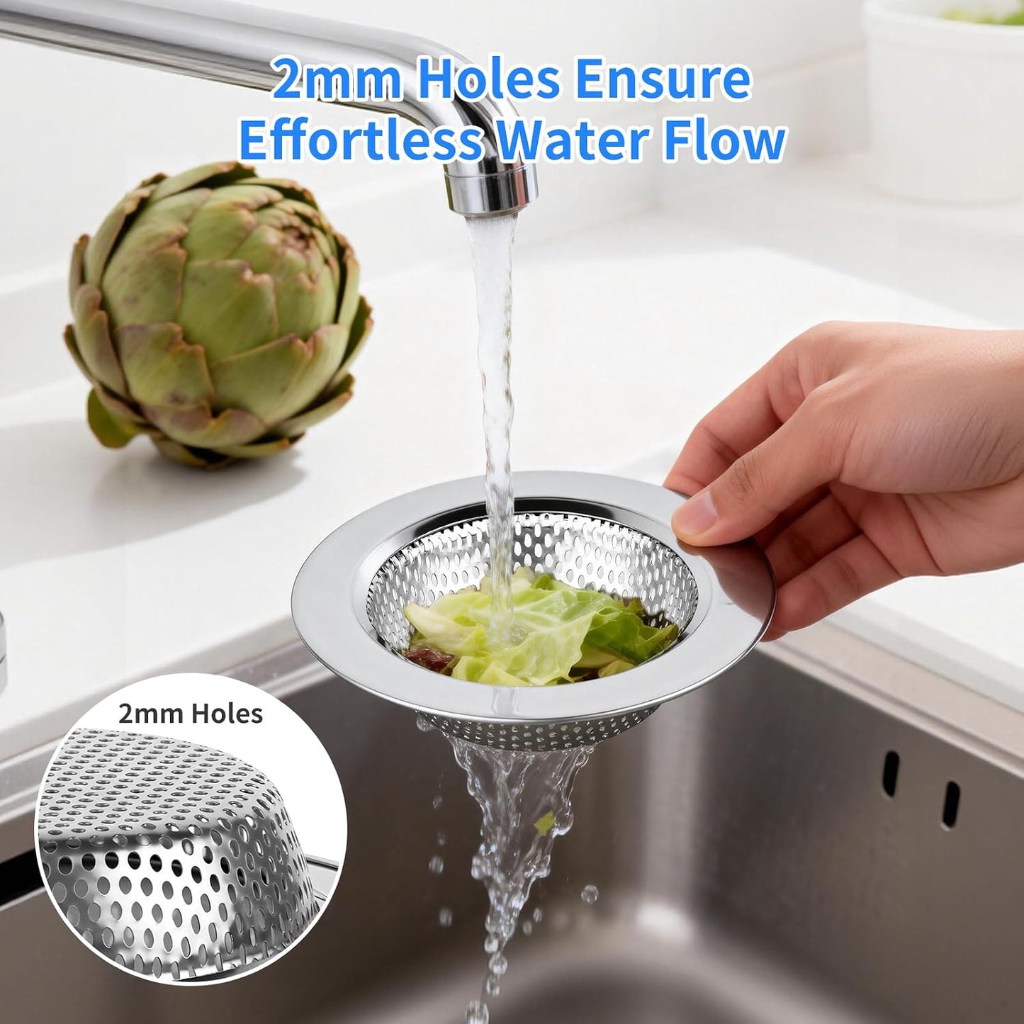 4PCS 4.4" Stainless Steel Kitchen Sink Drain Strainer Food Catcher | Wide Rim, Fine Mesh Filter Basket, Prevents Clogging, Catches Food Debris, Dishwasher Safe, Standard Kitchen Sink Accessories