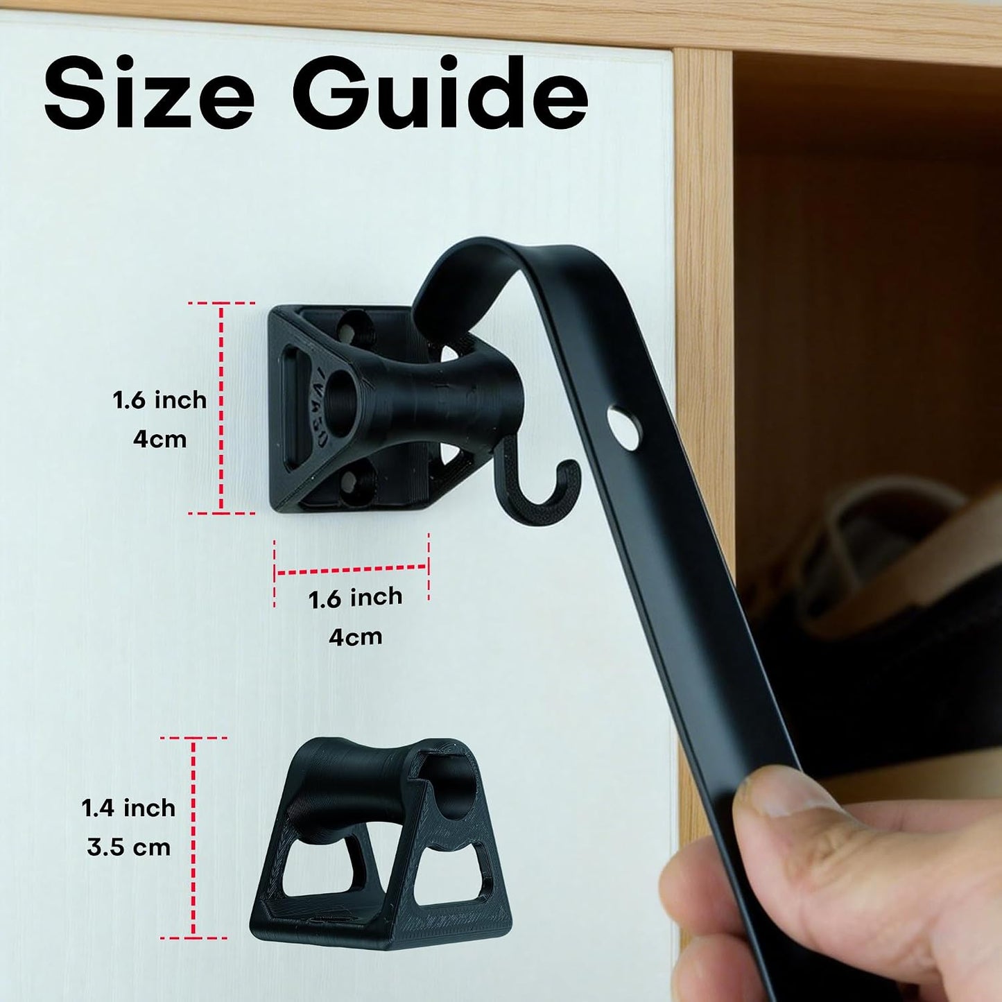 Shoe Horn Holder Set, Wall Mounted Adhesive & Screw Included, No Drill or Drill Optional Shoe Horn Organizer Bracket, Space-Saving Entryway Closet Storage Solution (2, Black)