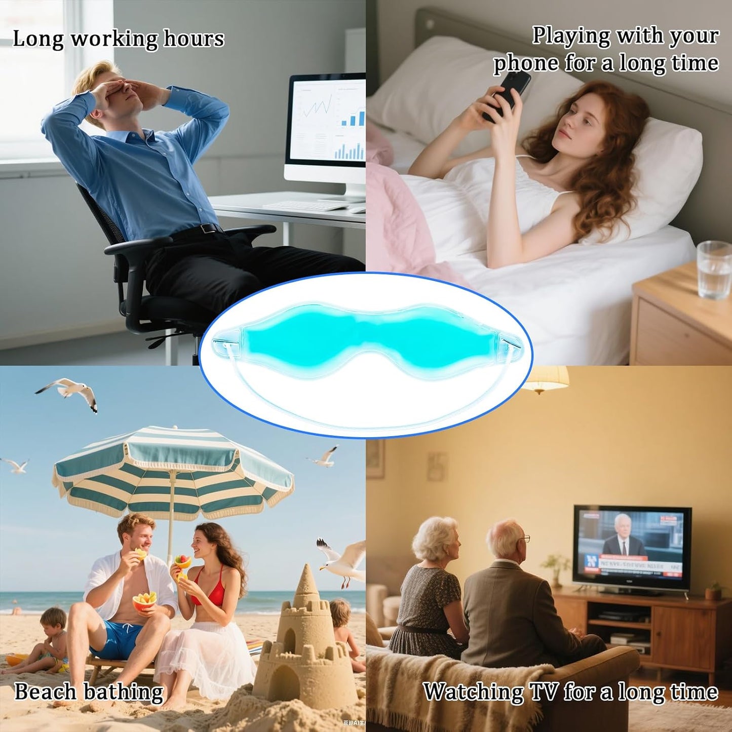Cooling Eye Mask - Gel Ice Pack Reusable Cooling Eye Pads and Under Patches,Eye Hot Cold Treatment for Redness,Pain Relief Relax.