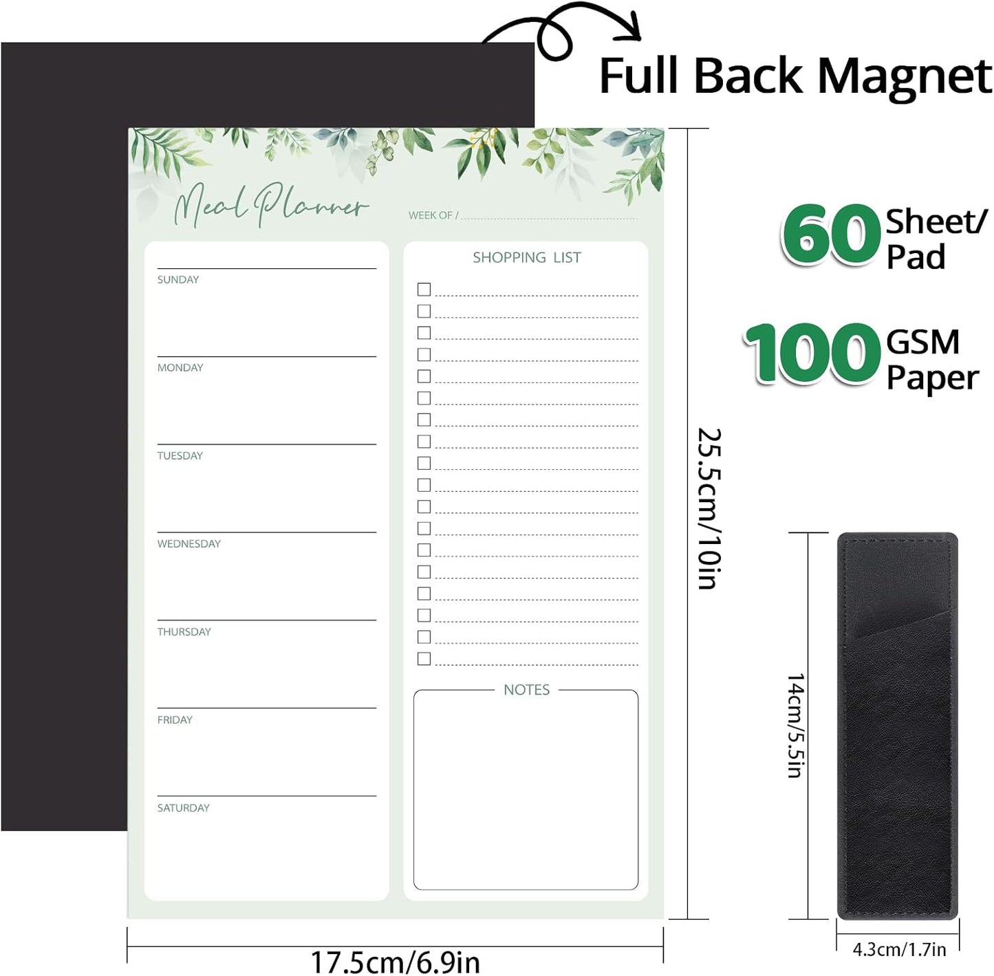 Thboxes 60 Sheets Magnetic Weekly Meal Planner for Fridge, Grocery List Pad | Tear-Off Shopping List, 7x10 In, Flower Design, Full Backing Grip, for Meal Prep, Kitchen, Families, Parents, Home Office