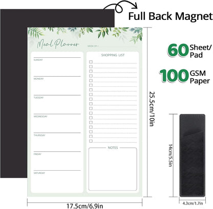 Thboxes 60 Sheets Magnetic Weekly Meal Planner for Fridge, Grocery List Pad | Tear-Off Shopping List, 7x10 In, Flower Design, Full Backing Grip, for Meal Prep, Kitchen, Families, Parents, Home Office