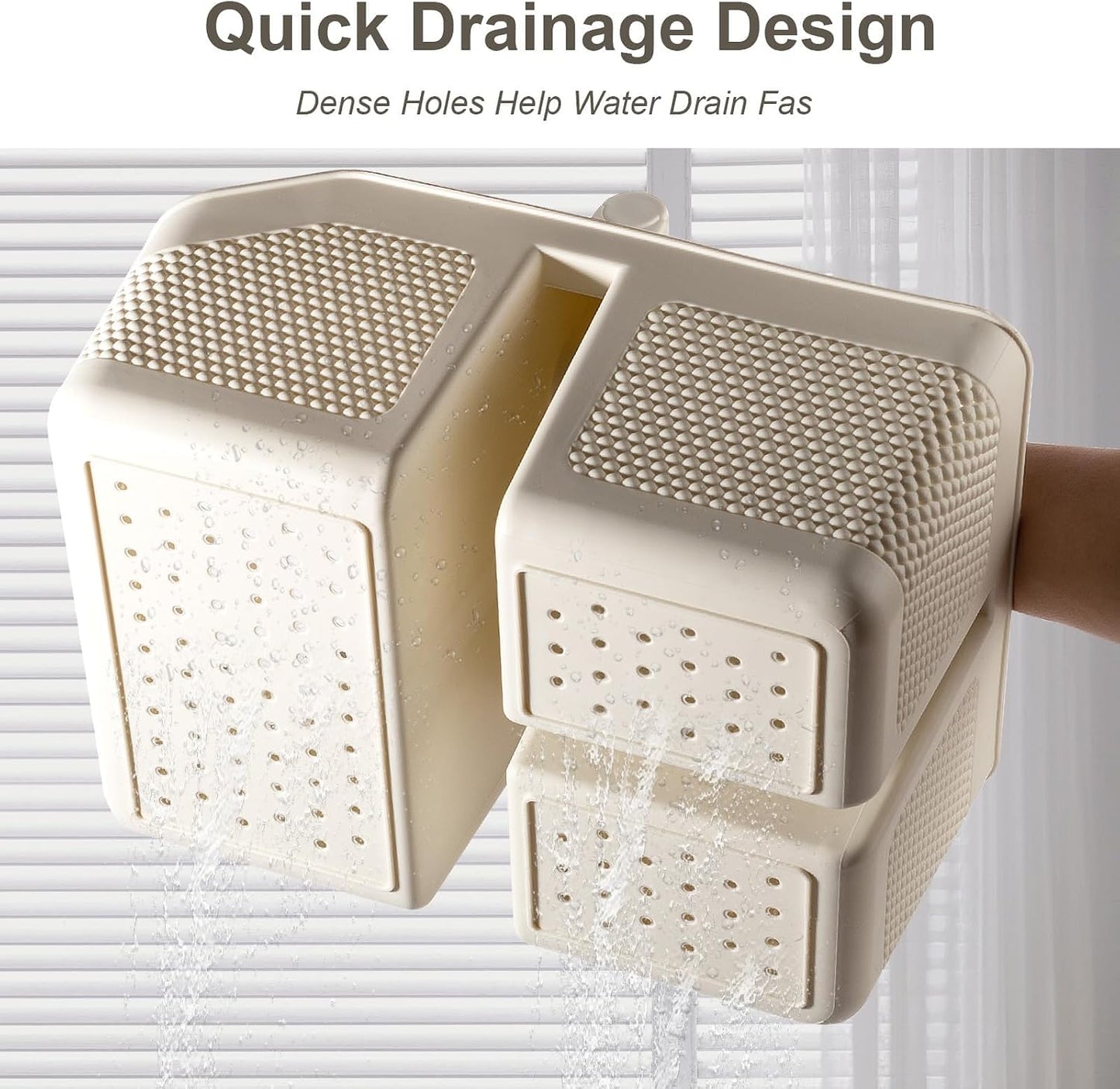Plastic Shower Caddy Portable Shower Basket with Bamboo Handle, White | Cleaning Caddy Organizer Storage Tote for Bathroom, College Dorm Essentials, Bath Toy Storage