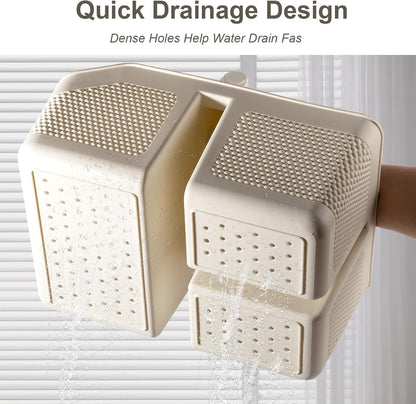 Plastic Shower Caddy Portable Shower Basket with Bamboo Handle, White | Cleaning Caddy Organizer Storage Tote for Bathroom, College Dorm Essentials, Bath Toy Storage
