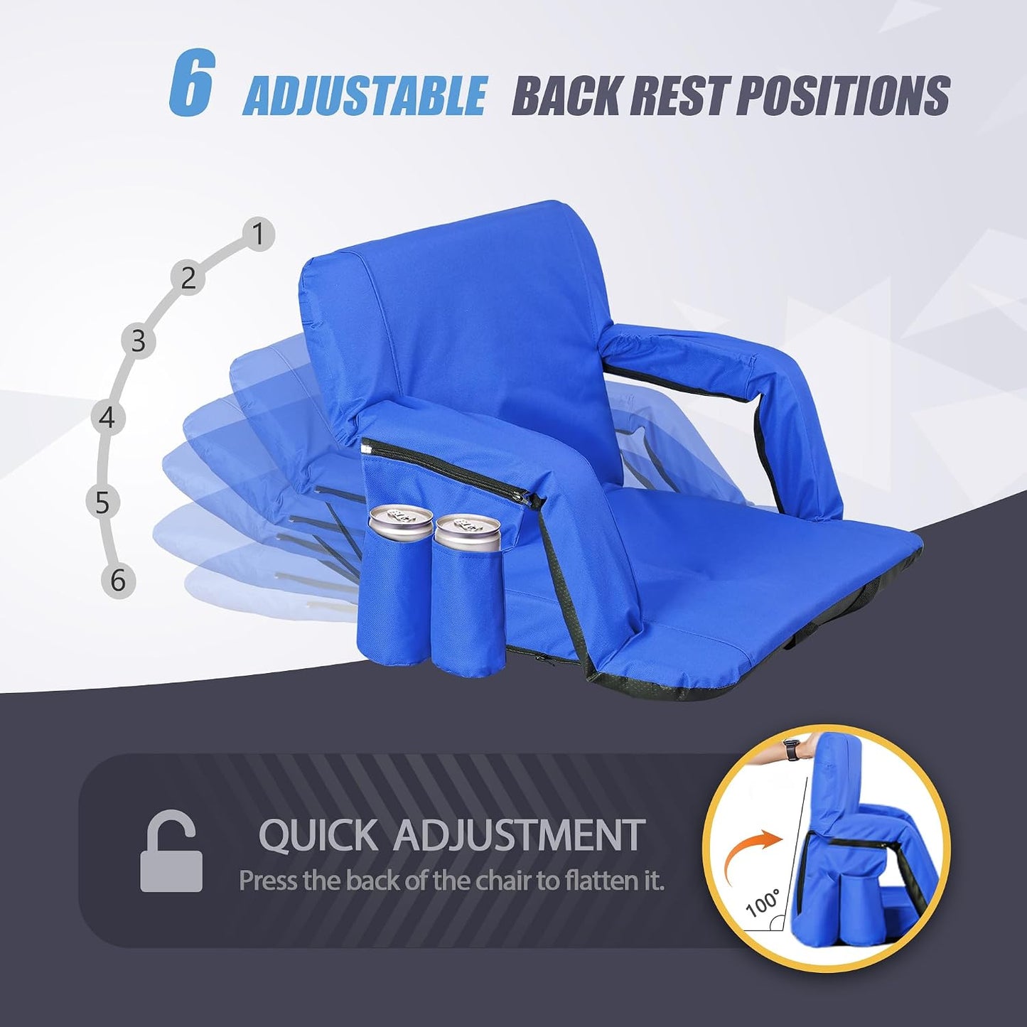 20.5"/25" Wide Stadium Seat for Bleachers w/Back Support Padded Cushion Portable Reclining Bleacher Seats Camping Stadium Chair Waterproof