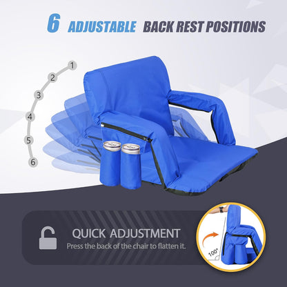 20.5"/25" Wide Stadium Seat for Bleachers w/Back Support Padded Cushion Portable Reclining Bleacher Seats Camping Stadium Chair Waterproof