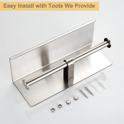 BGL Toilet Paper Holder with Shelf Matte Black, 304 Stainless Steel Wall Mount Toilet Tissue Roll Holder with Double Post for Bathroom, Commercial Toilet Paper Dispenser with Phone Shelf