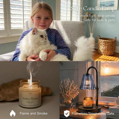 Candeldo Candle Warmer Lamp with Timer, Navy Blue Glass Shade | Height Adjustable, Dimmable, Elegant Home Decor, Birthday and Housewarming Gift for Candle Lovers, Includes 2 Bulbs