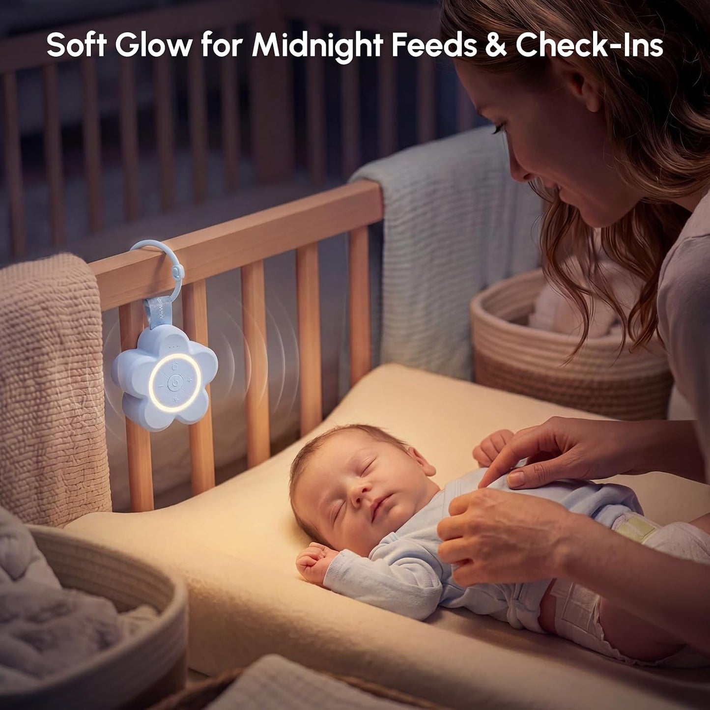 Mewaii Portable Sound Machine Baby for White Noise, Night Light for Kids | 25 Soothing Sounds, Rechargeable Travel Sound Machine, Newborn Essentials Shower Gift, For Nursery, Home, Sleep Aid