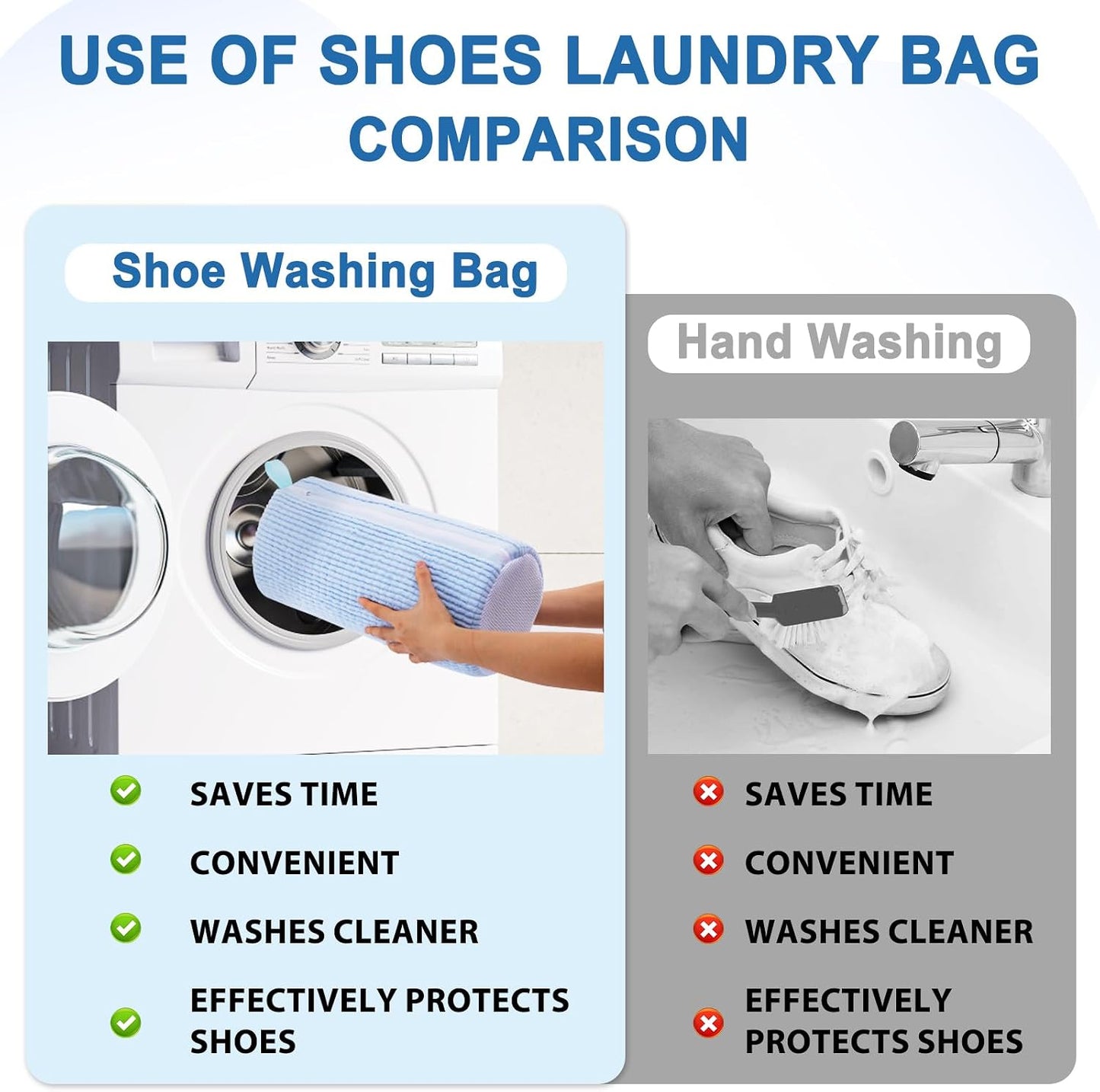 Aship Shoe Washing Machine Bag, Laundry Shoes Bag for Washer & Dryer - 2PC Reusable Shoe Cleaning Bag for Sneakers,Tennis Shoes, 360° Deep Cleaning With Self-locking Zipper for All Shoes Sizes - White
