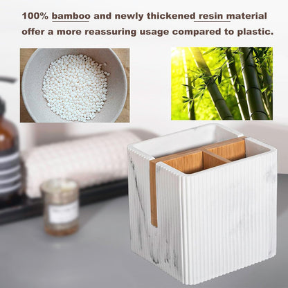 Toothbrush Holders for Bathroom, Bamboo Electric Toothbrush Stand, White | Toothbrush and Toothpaste Organizer for Sink Countertop, Bathroom Storage Stand for Brushing Accessories