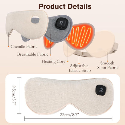 WIOR Heated Eye Mask, 1500mAh Rechargeable Warm Eye Compress for Dry Eyes | Cordless Eye Heating Pad with 3 Heat Levels, 20-Mins Auto Timer & Washable Cover for Sleeping, Travel, Eye Strain Relief