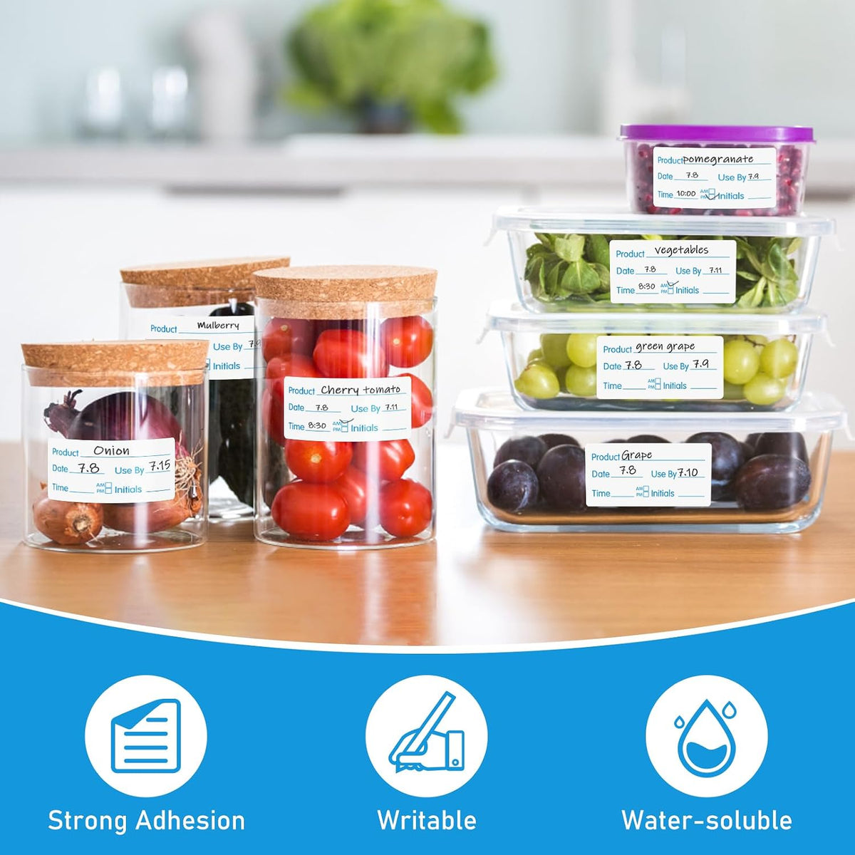 L LIKED 500 Stickers Use by 1 x 2 Inch Dissolvable Food Storage Labels for Containers