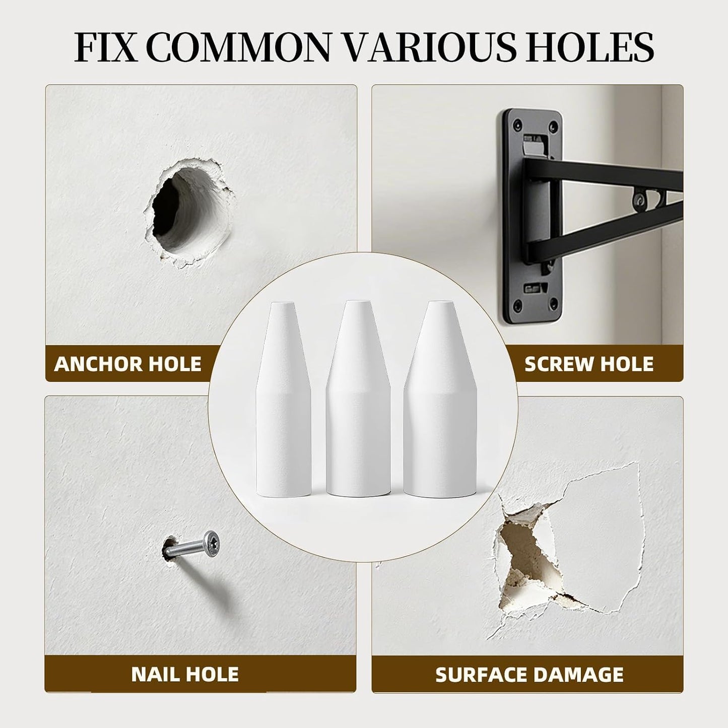 Drywall Hole Repair Kit 40Pcs, Wall Hole Filler for Small Nail Holes with Scraper & Gloves, No Sanding No Tools Required, Quick Drywall Patch Plugs for Renters Home Repair Move-Out