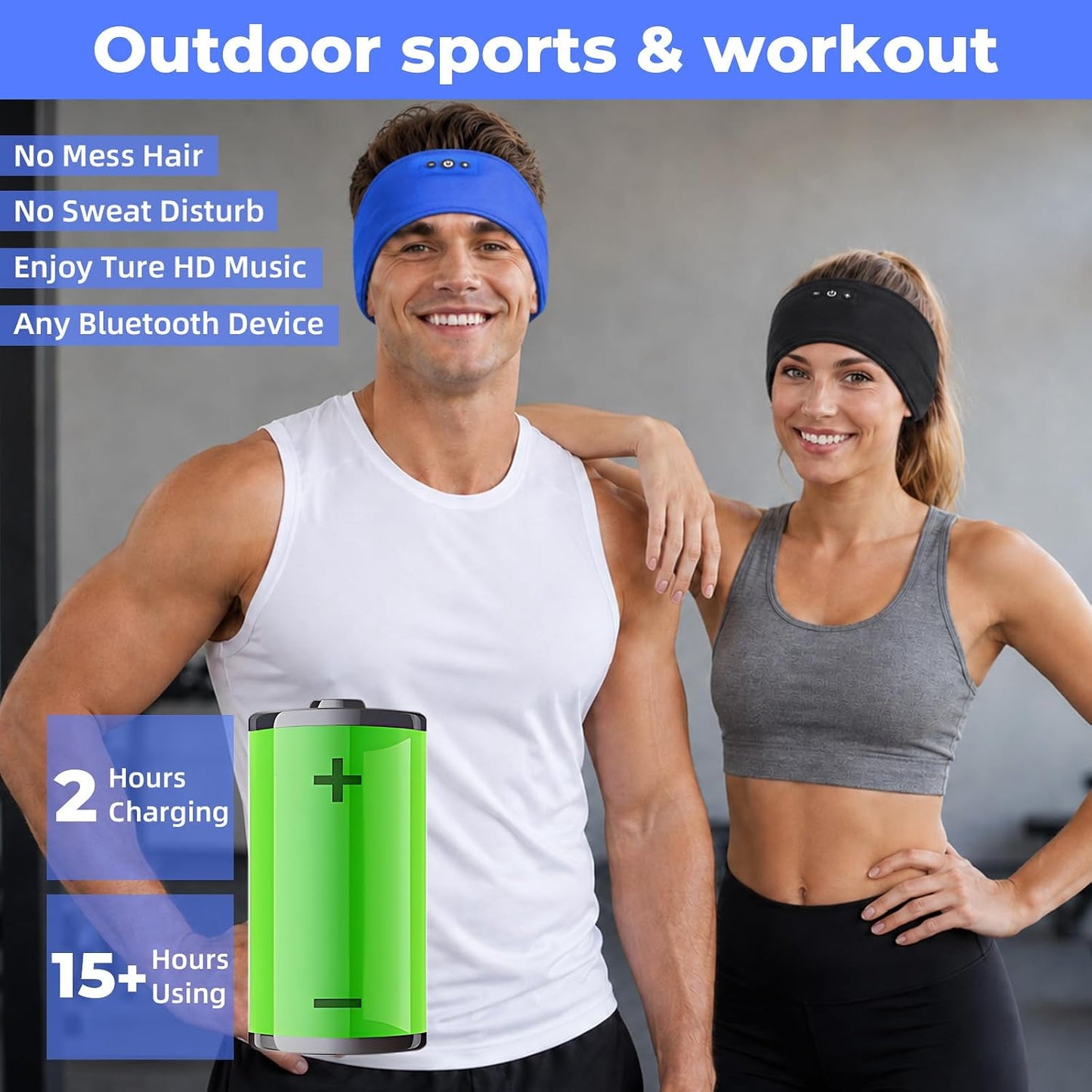 2-Pack Sleep Headphones Headband with Adjustable Hook and Loop, Bluetooth Headband Headphones for Sleeping Workout Running Yoga Gift